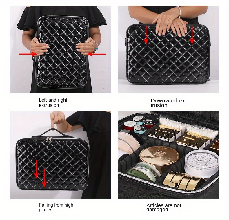 everyday   large capacity waterproof makeup bag quilted travel cosmetic organizer for brushes beauty tools and manicure accessories portable artist storage case with multiple compartments beauty tool organizer stylish artist case waterproof interior lining cosmetic bag Product details 7