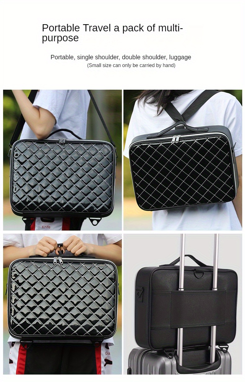 everyday   large capacity waterproof makeup bag quilted travel cosmetic organizer for brushes beauty tools and manicure accessories portable artist storage case with multiple compartments beauty tool organizer stylish artist case waterproof interior lining cosmetic bag Product details 8