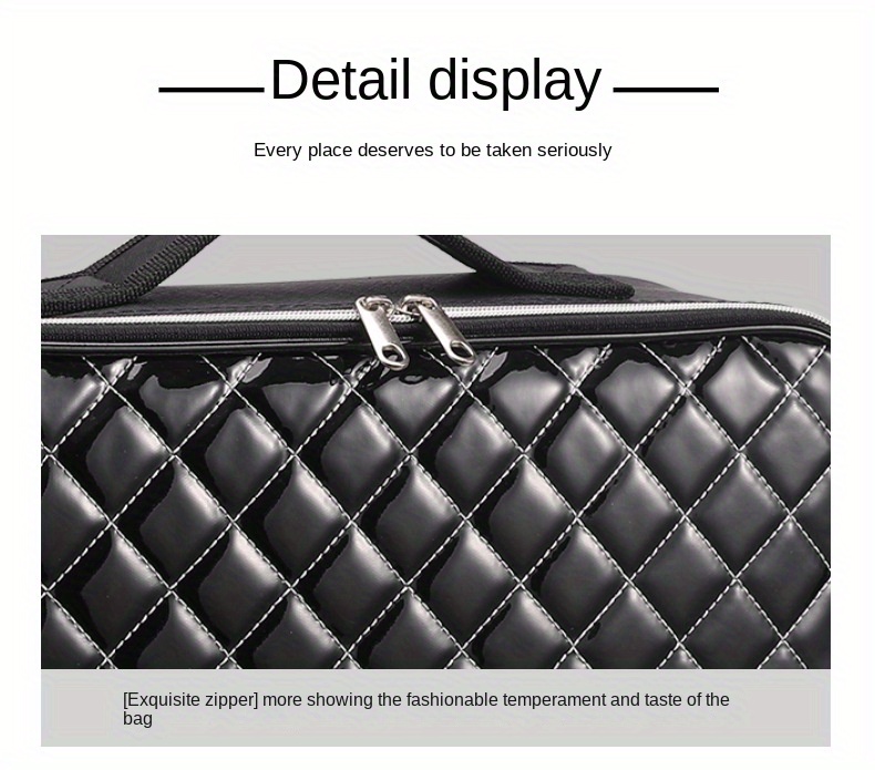 everyday   large capacity waterproof makeup bag quilted travel cosmetic organizer for brushes beauty tools and manicure accessories portable artist storage case with multiple compartments beauty tool organizer stylish artist case waterproof interior lining cosmetic bag Product details 10