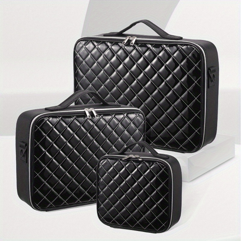 everyday   large capacity waterproof makeup bag quilted travel cosmetic organizer for brushes beauty tools and manicure accessories portable artist storage case with multiple compartments beauty tool organizer stylish artist case waterproof interior lining cosmetic bag Product details 11