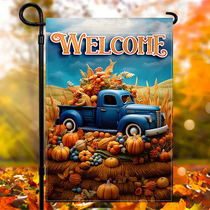 

Happy Fall Thanksgiving Harvest Garden Flag - Double-sided, Waterproof Burlap With Autumn Pumpkin Design, Welcome Outdoor Lawn & Porch Decor, 12x18 Inches