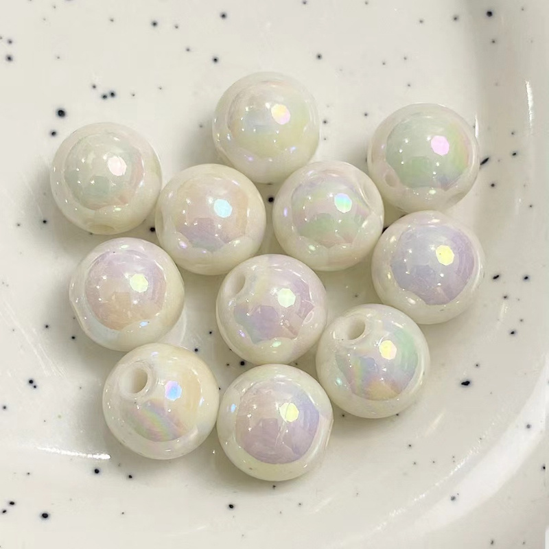 

100 Pieces Acrylic Rainbow Iridescent White Round Craft Beads For Diy Jewelry Making (1cm/0.39inch)