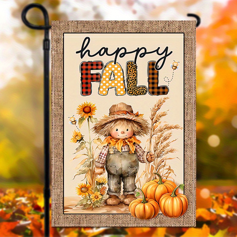 

Happy Fall Pumpkin & Double-sided Burlap Garden Flag - Waterproof, Seasonal Thanksgiving Outdoor Decor For Porch, Patio, Farmhouse Yard - 12x18 Inches