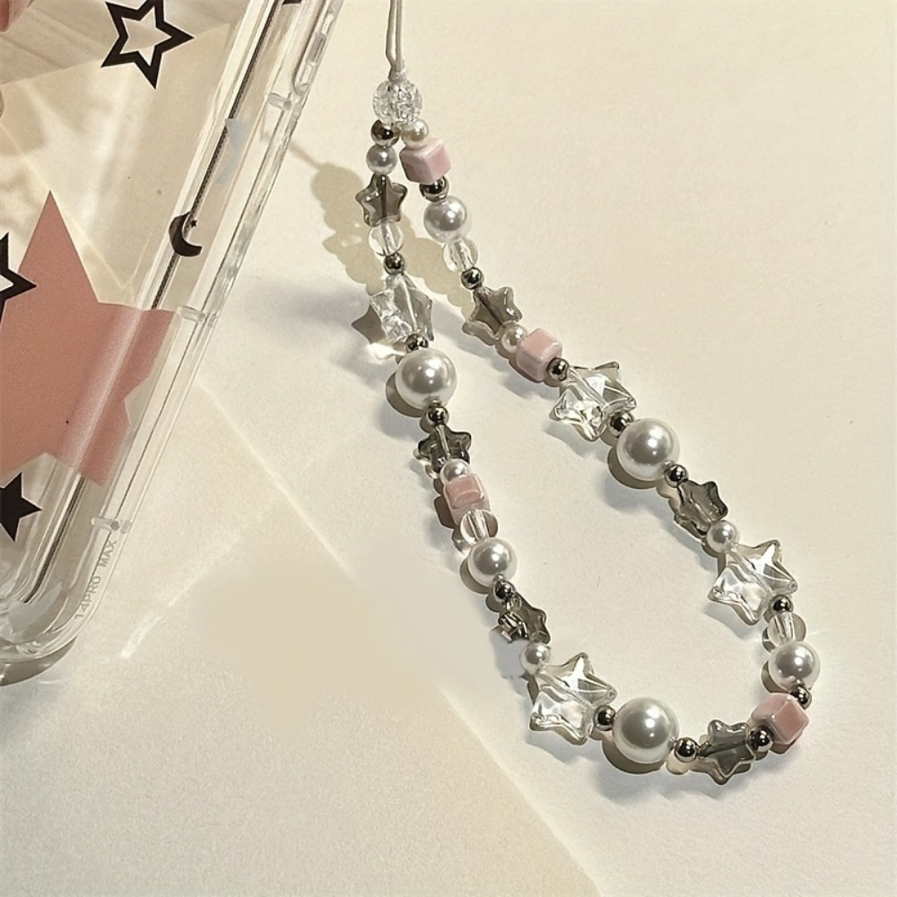 

1pc Mobile Phone Chain With Small Star And Classic Pearl Combination, Comes With A Transparent Mobile Phone Clip, Suitable For All Mobile Phones, Can Be Used As A Mobile Phone Chain Bag Chain Keychain