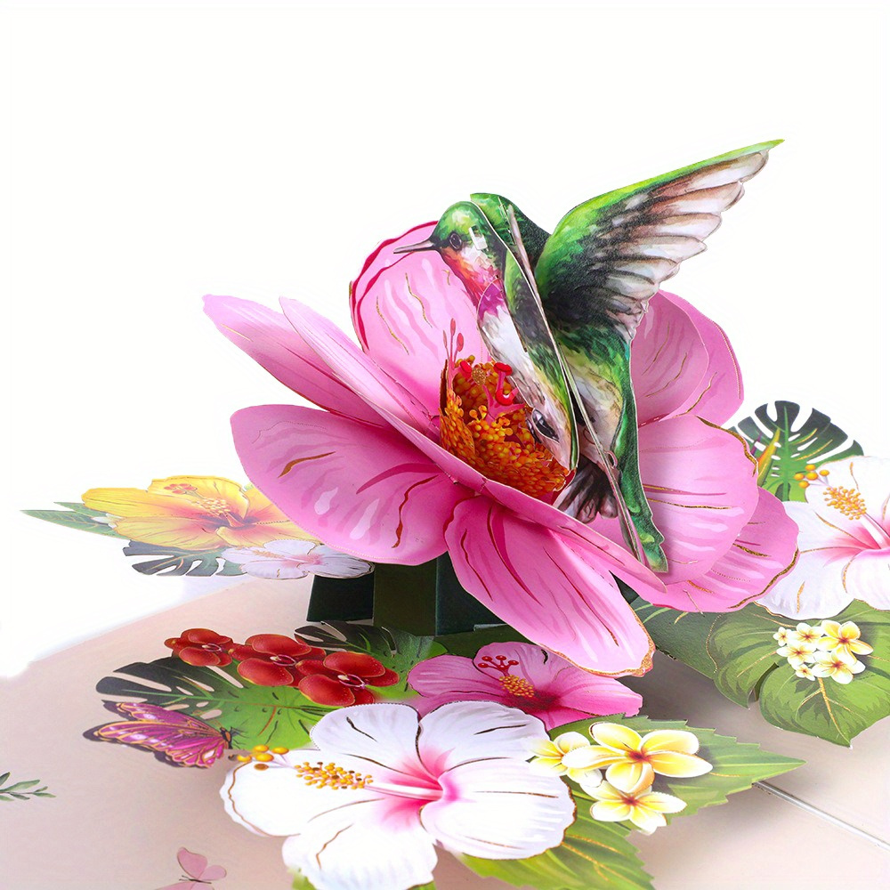 

3d Hummingbird Flower Pop-up Greeting Card For Birthday, Grandparent's Day, Anniversary, Mother's Day, Father's Day - Floral Pattern, No Text, Special Popup Feature, For Any Recipient - 1pc