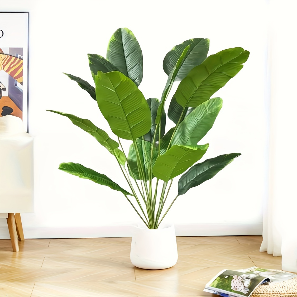 

1pc Plastic Artificial Dieffenbachia Plant For Indoor & Outdoor Decor, Faux Banana Leaf Greenery For Home, Office, Housewarming, Garden Patio Decoration