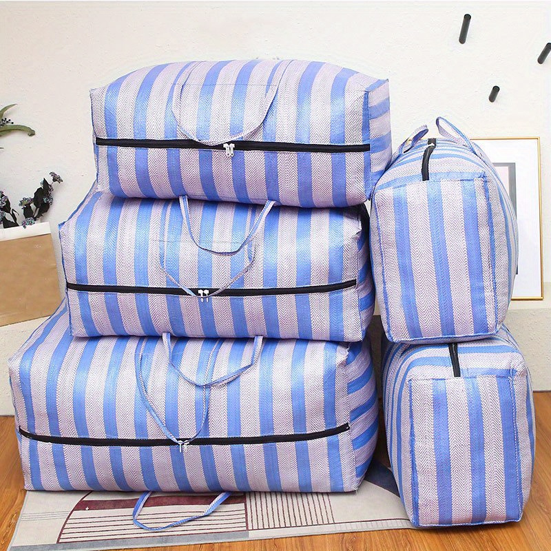 

Nylon Stripe Moving Bags With Reinforced Handles, 1pc Heavy-duty Storage Tote For Clothes, Quilt, Pillowcase - Freestanding Bedroom Organizer, Large Capacity Luggage Bag