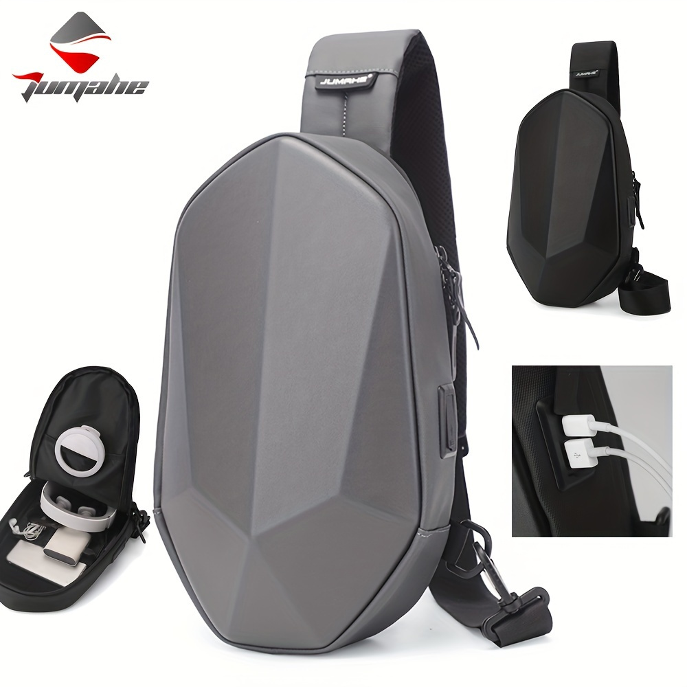 

1pc Men's Sling Bag With 2 Charging Outlets, Fashion Men's Chest Bag, Pu Leather Crossbody Bag