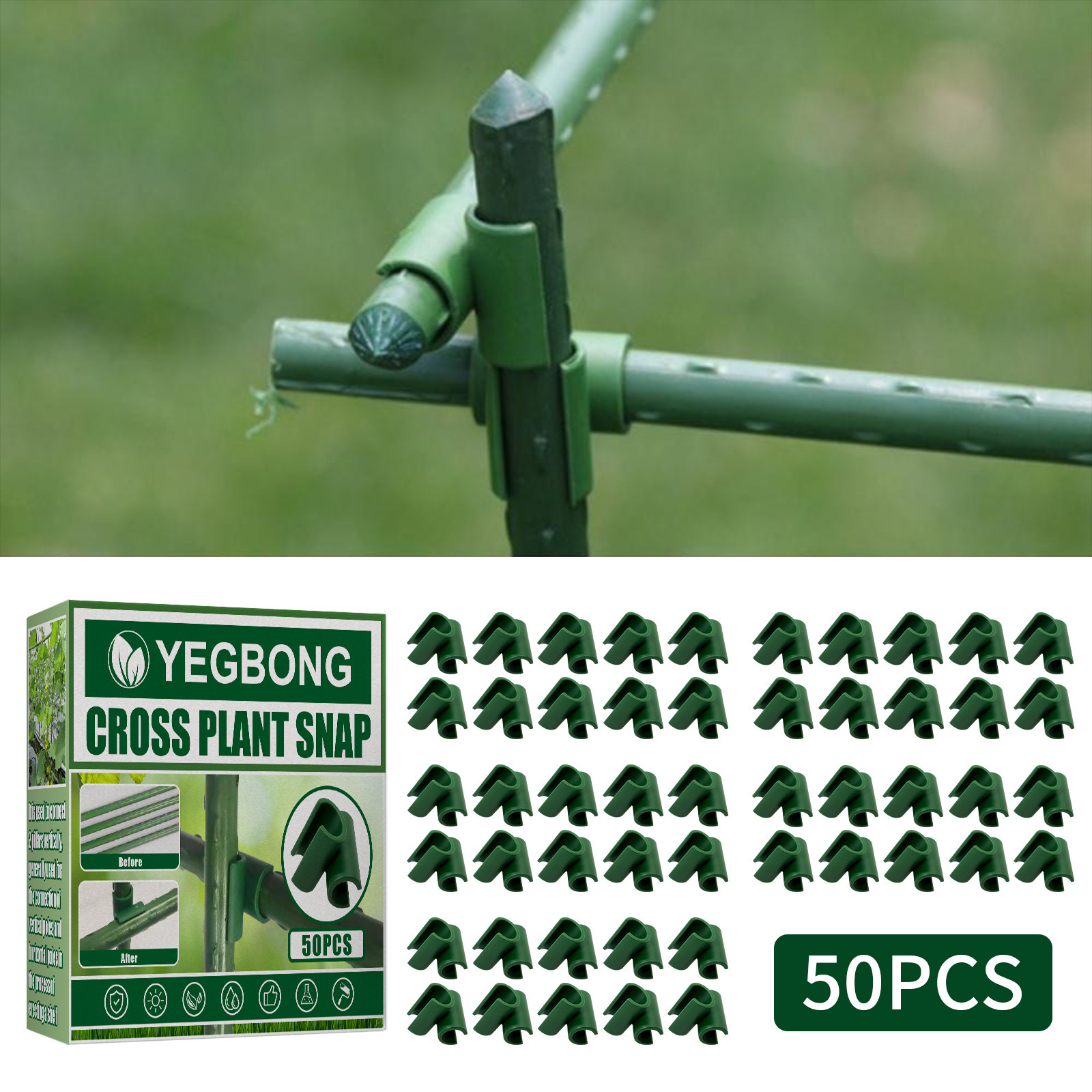 

50-piece Greenhouse Vegetable & Flower Support Clips - Durable Plastic Connectors For Rattan, Vine & Garden Structures