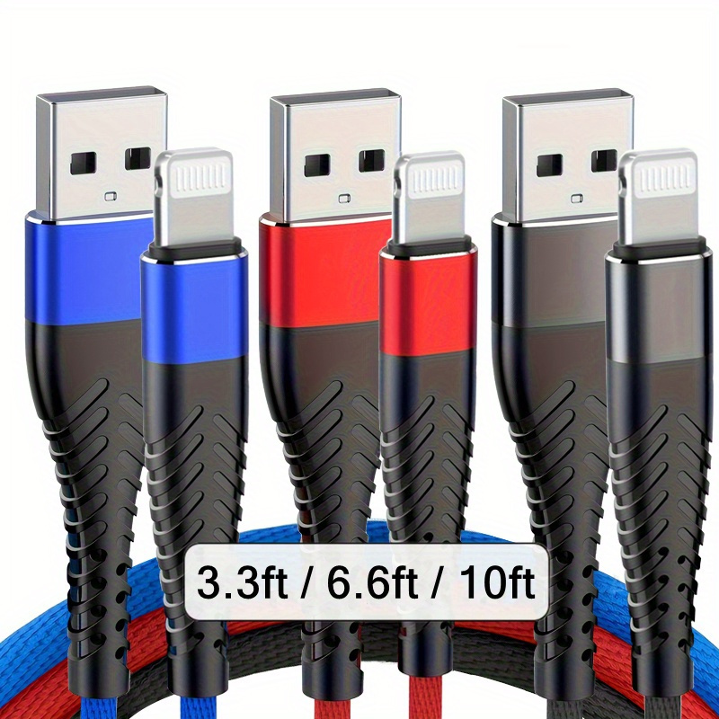 

Multi-length , Durable & Flexible Fast Charging Usb Wire Cord With Braided Design And Sr Reinforcement, Compatible With 14/13/12/11/x/xr/xs/8/7/6s/6/ipad
