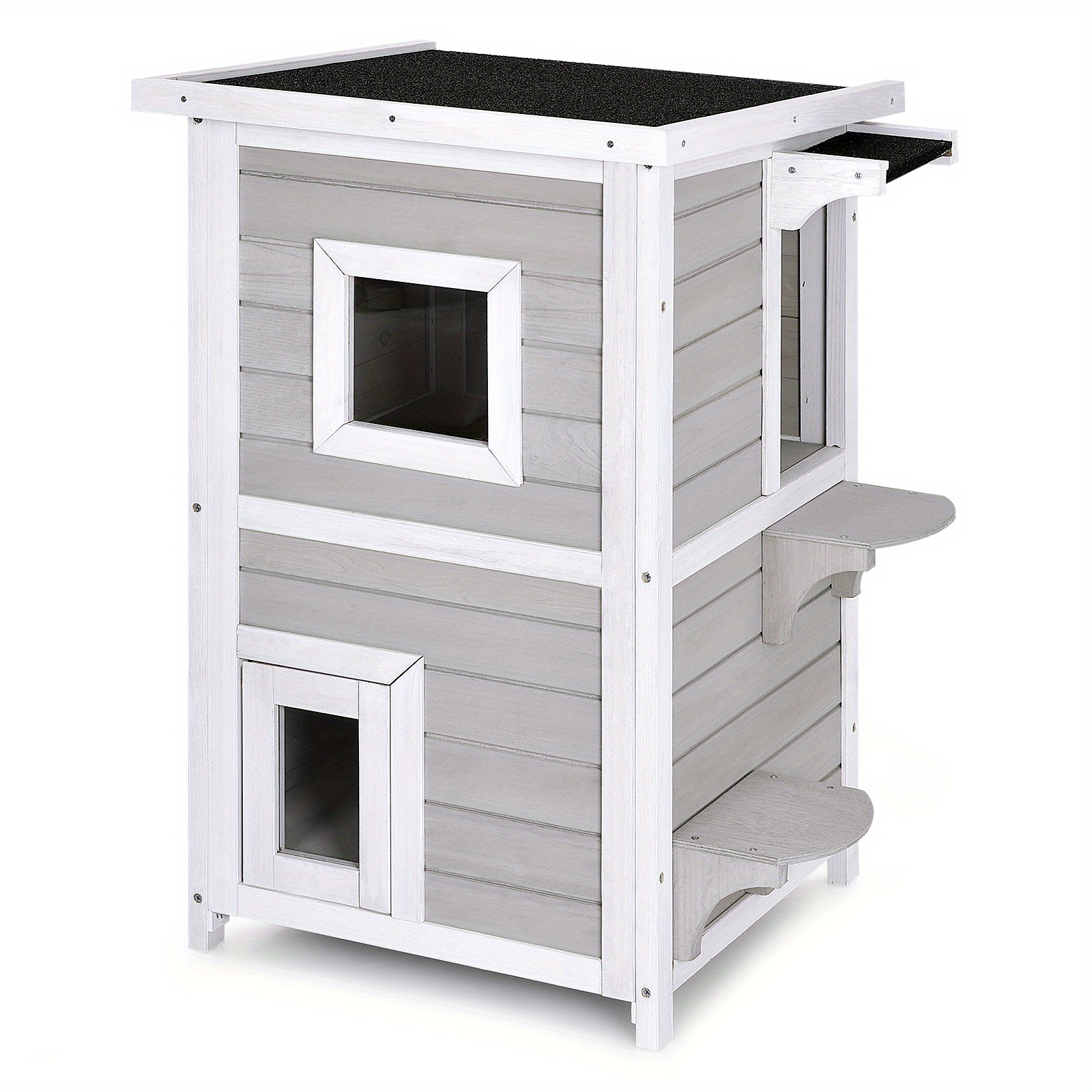 

Costway 2-tier Wooden Cat House Outdoor Kitty Shelter W/ Escape Door Rainproof