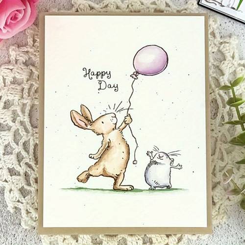 märchenhaftes kaninchenballon klar silikonstempel und metallschneidformen-set für diy scrapbooking, kartenherstellung, fotoalbum-bastelarbeiten - transparent und
