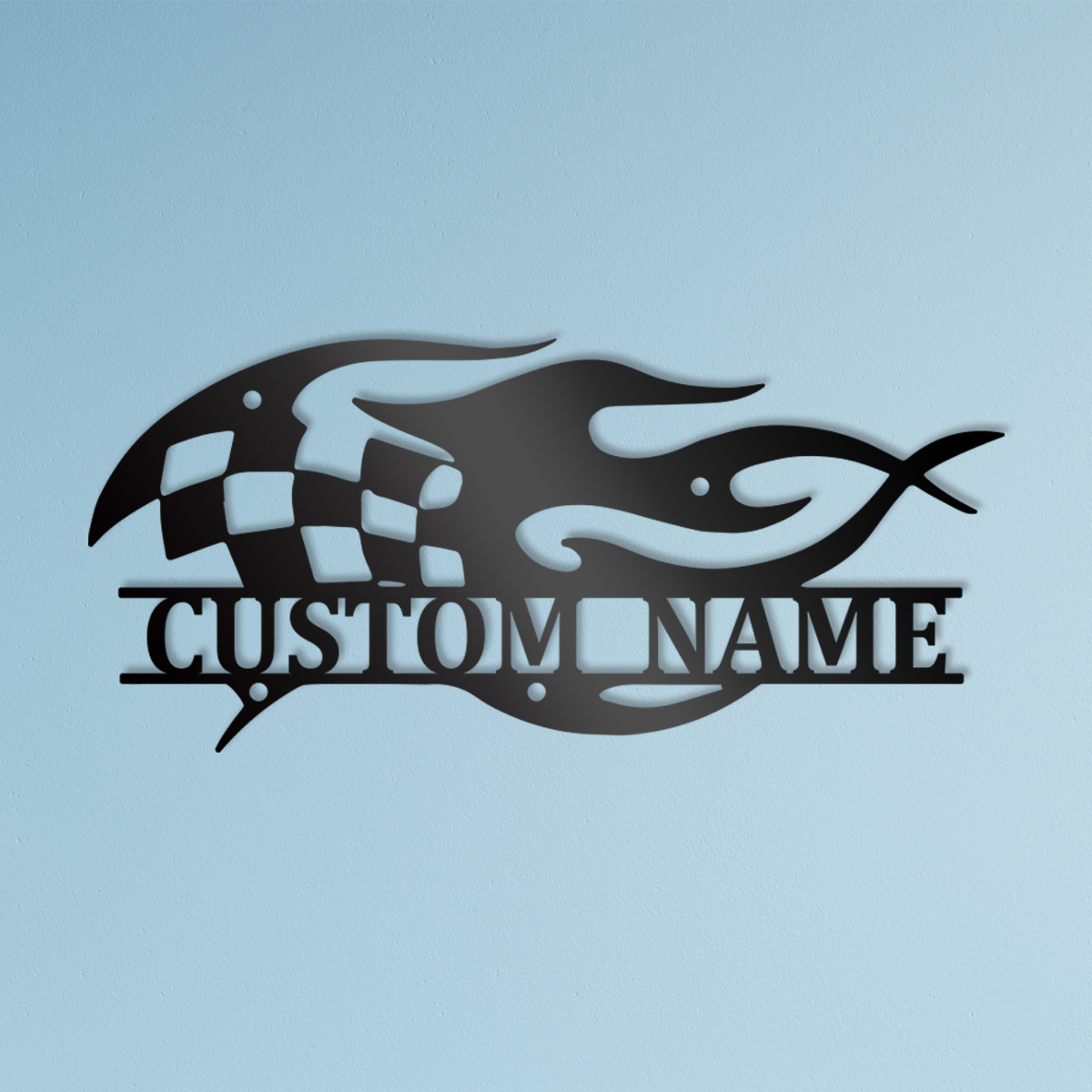 

1pc Custom Start Finish Racing Flag Metal Wall Art, Personalized Race Checkered Flag Name Sign, Home Decor, Checker Topper Decoration
