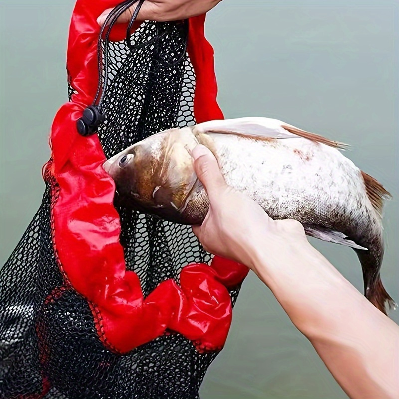 

1pc Portable Fish Protection Net Bag For Wild Fishing, Oxford Cloth Edge Drawstring Fish Mesh Guard