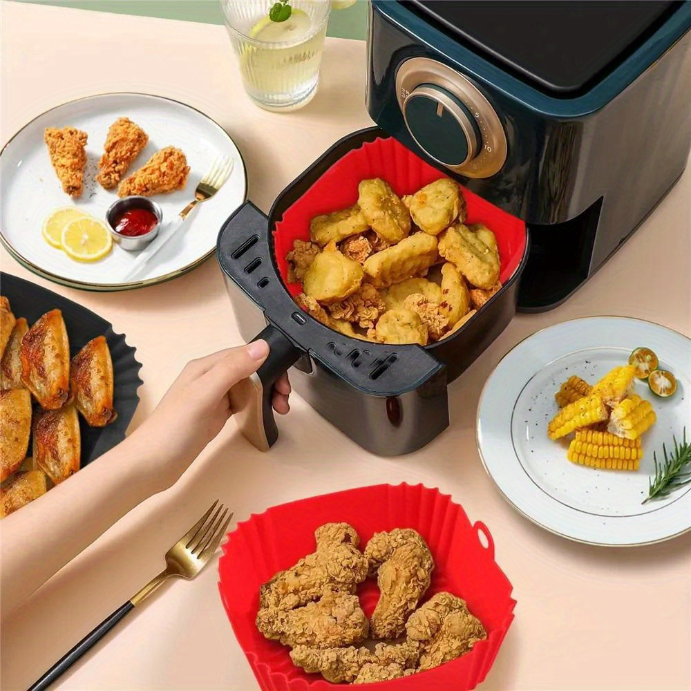 silicone air fryer basket set non stick reusable easy to clean oven   contact safe versatile kitchen accessory for baking and cooking details 1