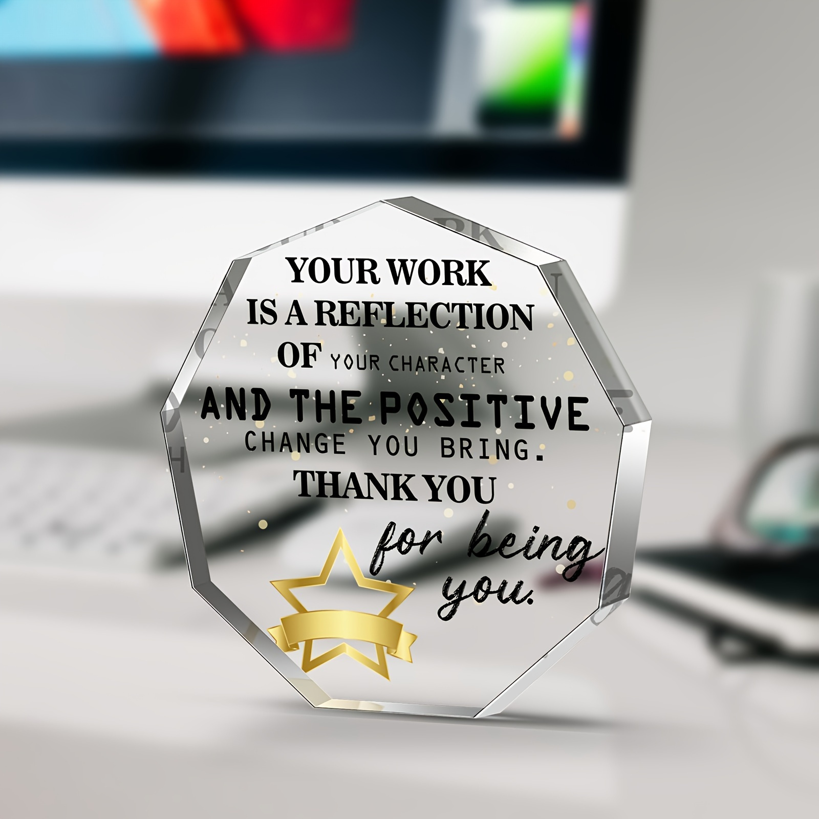 

1pc, Octagon Acrylic Award, Inspirational Quote Appreciation Gift For Colleague, Boss, Friend, Motivational Desktop Decor, Employee Retirement Keepsake, Office Desk Accessory