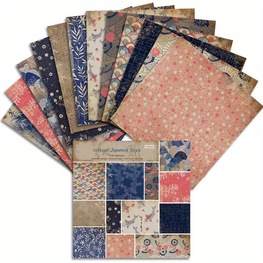 

Vintage Japanese-inspired Craft Paper Set, 24 Sheets - Assorted Patterns For Scrapbooking, Origami & Card Making, 6" Square, 100gsm Origami Paper Paper Craft