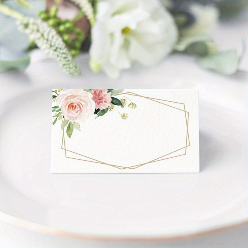 

50-pack Floral Wedding Dinner Place Cards, Foldable Seating Cards With Space For Writing, Event Decoration Essentials