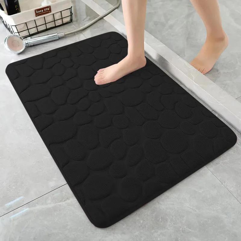 cobblestone embossed memory foam bath mat non slip hand washable shower carpet for bathtub bathroom floor christmas halloween gift decoration details 3