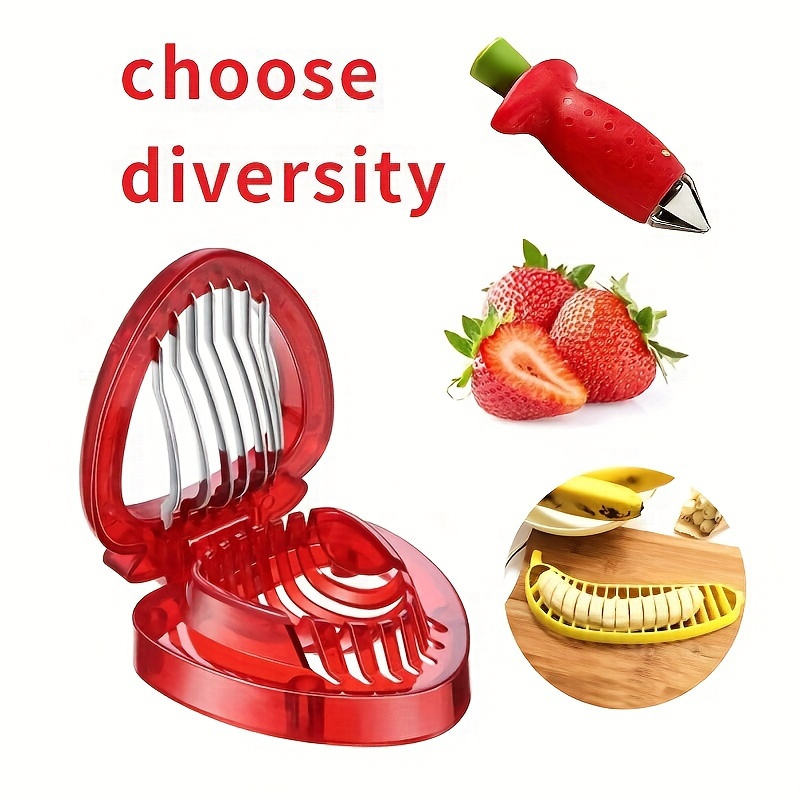 

3-in-1 Stainless Steel Strawberry Huller, Cherry Pitter, And Banana Slicer Set - Manual Fruit Divider Kitchen Gadget Combo - Durable Metal Construction