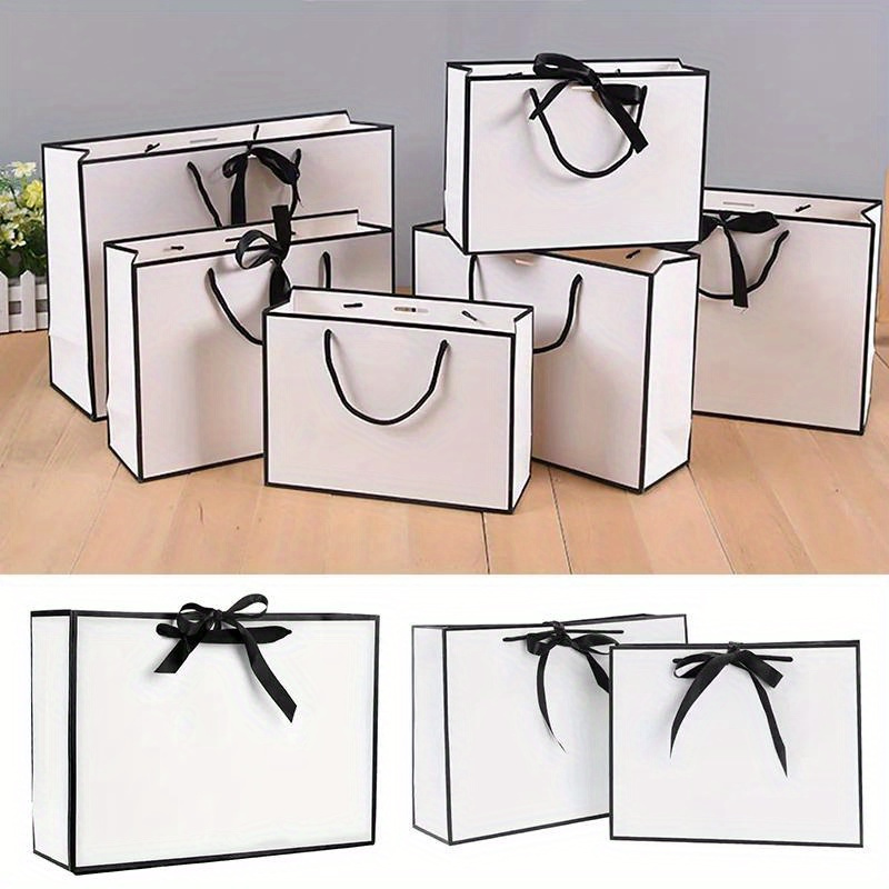 

10pcs White Paper Gift Bags With Ribbon Handles For Wedding, Party Favors, And Clothes Packaging - Elegant Bow Design For Gift Giving