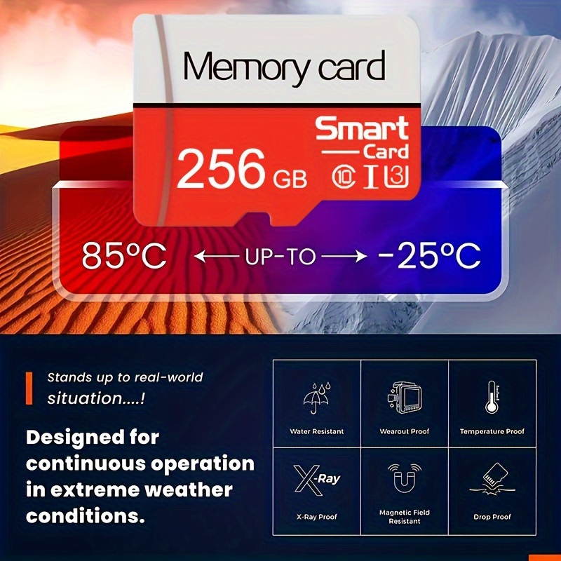 

256gb Smart Card Memory Card - 10 Level Speed, Durable Abs Material, Weather & Temperature Resistant, Ideal For Phones, Cameras, And Gaming - No Battery Required
