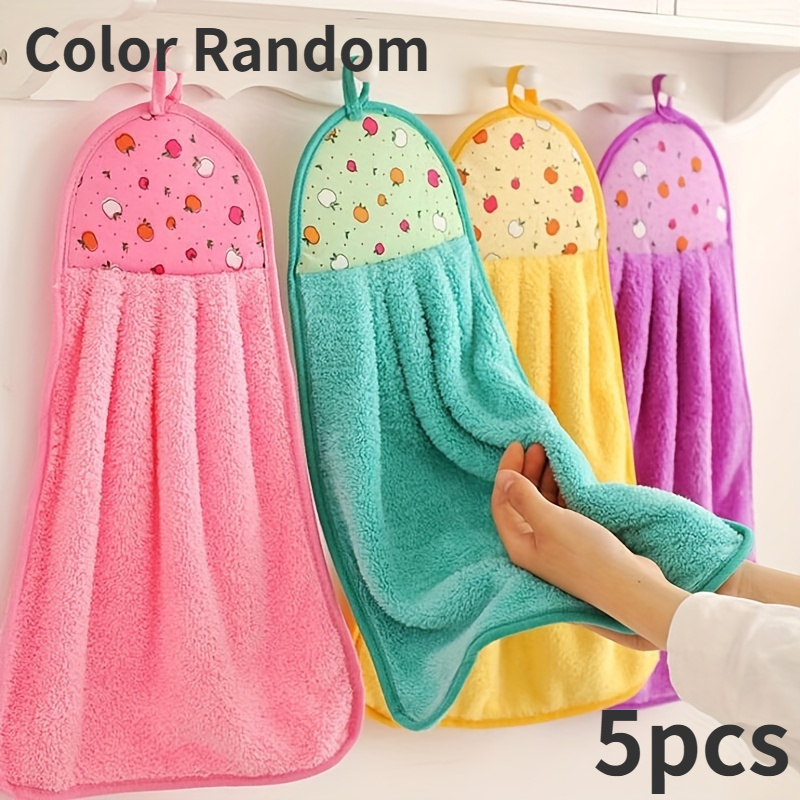 TEMU 5pcs Coral Fleece Fingertip Towel, Hanging Towel For Wiping Hands, Household Dishwashing Cloths, Absorbent Soft Towel With Hanging Loop For