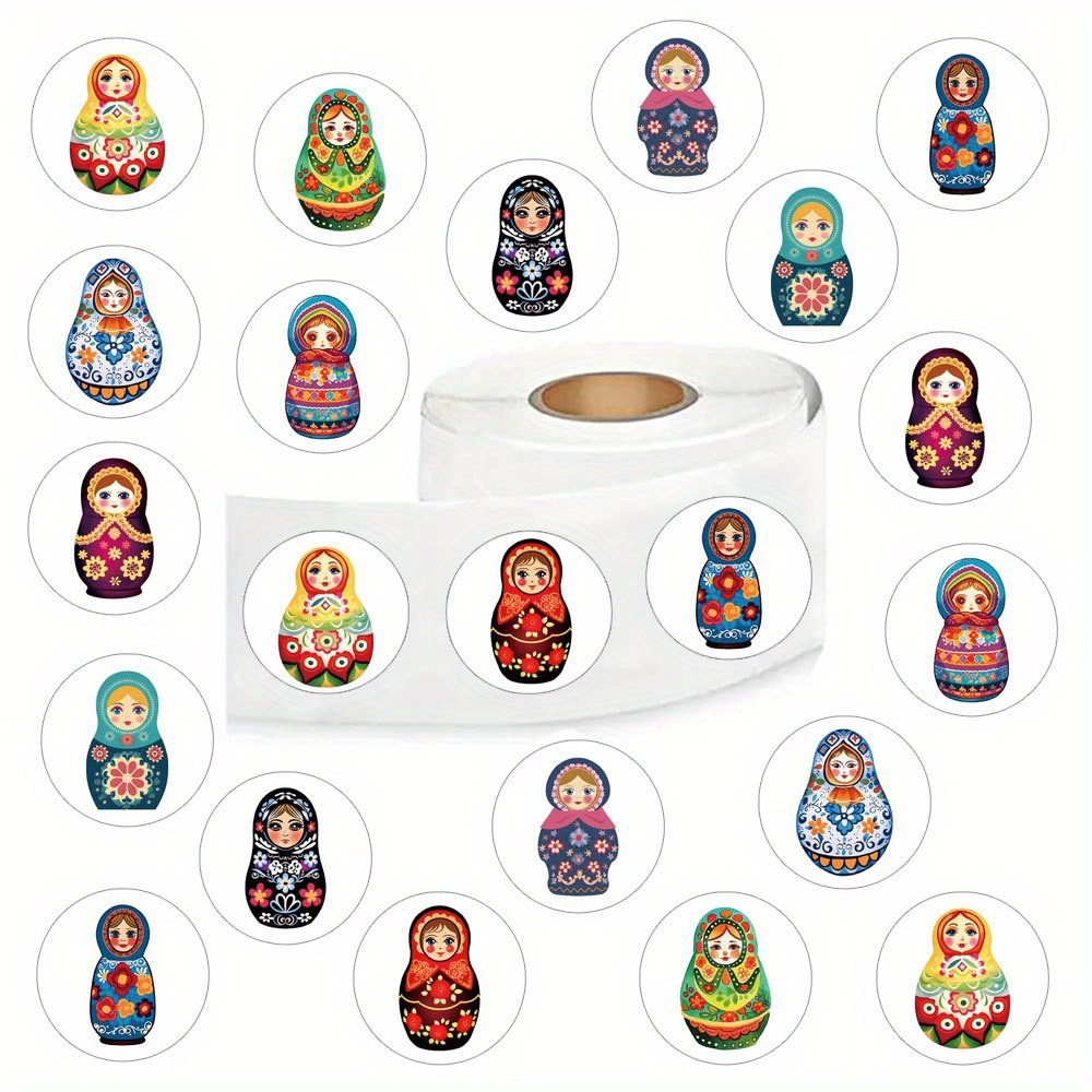Image of 500pcs Huaiyuan Doll Stickers, 1 Inch, Synthetic Paper Decals - Vibrant Cartoon Designs For Laptops, Water Bottles, Skateboards, Luggage - Ideal For Party Favors & Gifts, Perfect For Winter, New Year