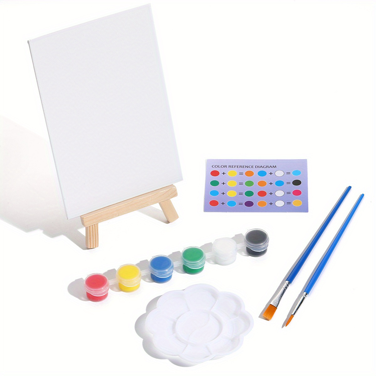 

Complete Art Set With Canvas, Easel, 2 Brushes, Paint Box & Palette - Ideal For Daily Office Use