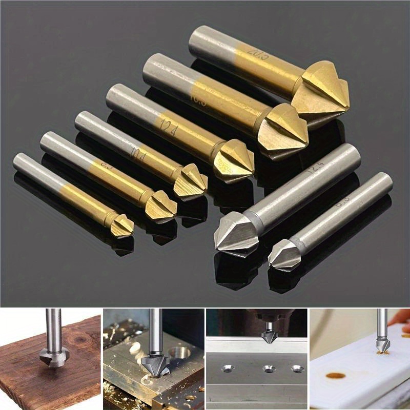 

3/6pcs Chamfering End Mill Tool Set: 90 Degree Titanium-coated High-speed Steel Drill Bits For Wood And Metal