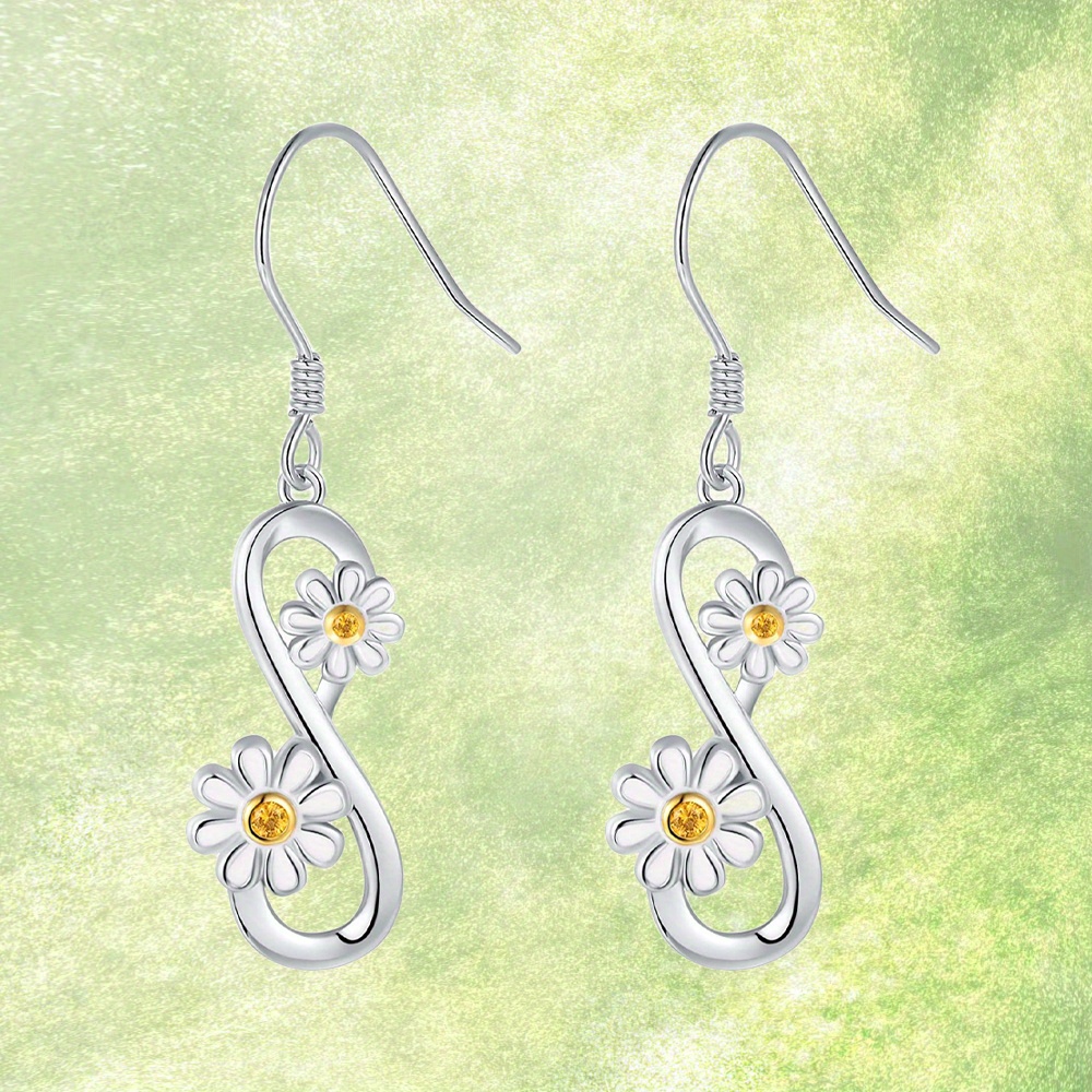 

Fashion Exquisite Small Daisy Decor Infinite Symbol 8-shaped Drop Earrings For Girls, Birthday Christmas Gifts