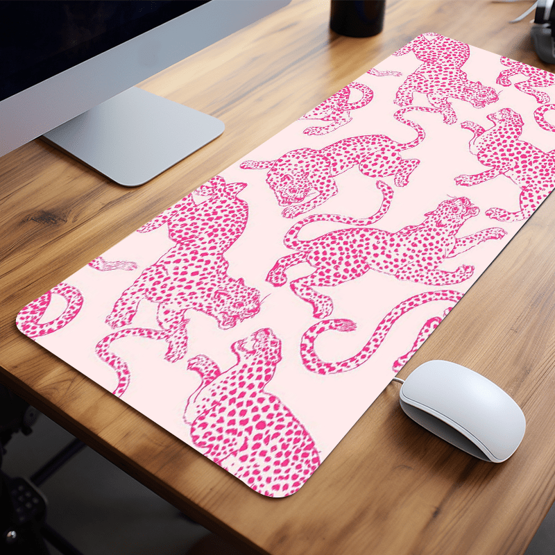 

Large Pink Leopard Print Gaming Mouse Pad With Non-slip Rubber Base And Stitched Edges - Office Desk Accessories For Home, Office, And Gaming - 35.4x15.7 Inch - Ideal Gift For Women