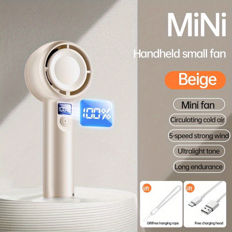 

Versatile Portable Handheld Fan With Strong Turbo Winds, Adjustable Speeds, And Digital Display - Rechargeable 1200mah Battery For Travel & Outdoor Use, Includes Usb Charging Cable - White