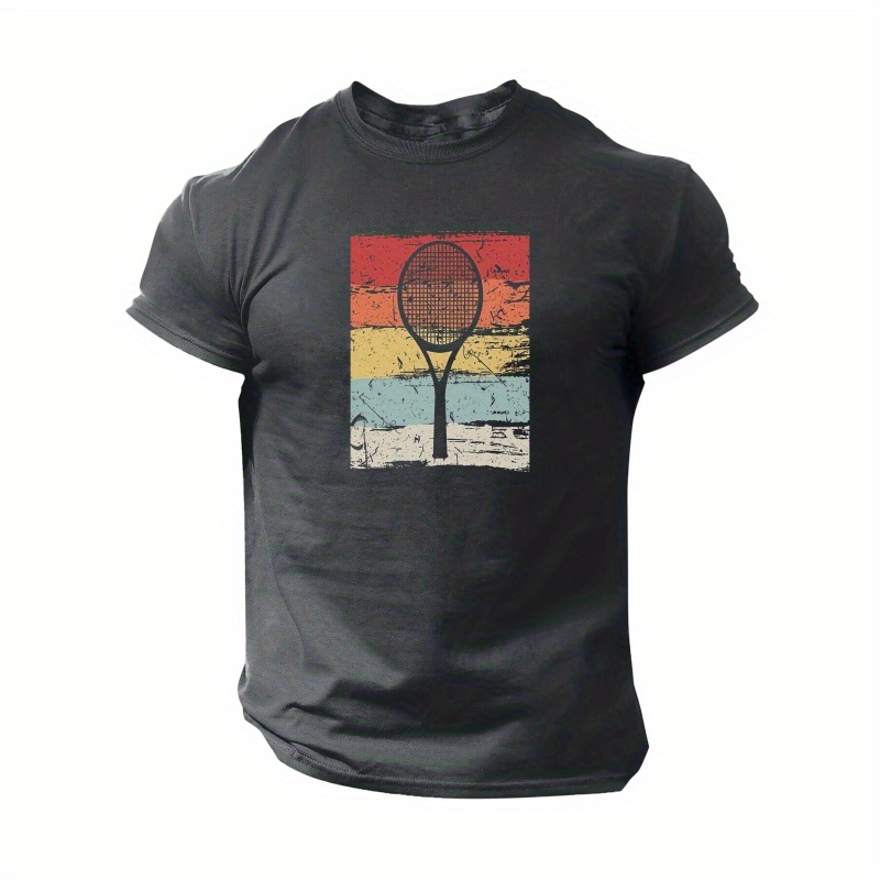 

Men's T-shirt, Tennis Ball Print Short Sleeve Crew Neck Tees For Summer, Casual Outdoor Comfy Clothing For Male