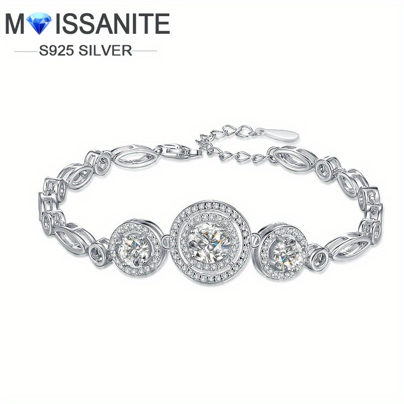 

Sterling 925 Silver Hypoallergenic Bracelet Round Shiny Moissanite Inlaid Bracelet Elegant Luxury Style Banquet Jewelry