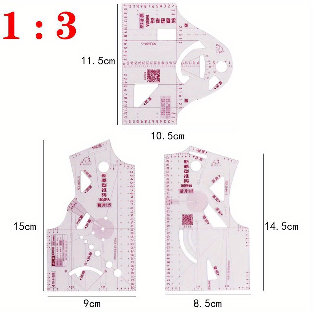 

3pcs French Curve Ruler Set, Tailoring And Dressmaking Tools, Transparent Plastic Sewing Pattern Design, Diy Grading & Drafting, Metric Measurements