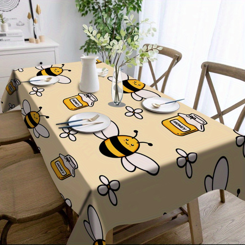 

Charming Bee-print Polyester Tablecloth - Dustproof, Perfect For Home & Party Decor