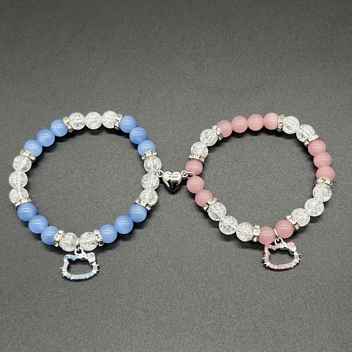 

Officially Authorized Hello Kitty Beaded Bracelets, Unisex, Minimalist Style, Vacation Theme, Cute Anime Magnetic Love Heart Charm Hand Jewelry Accessory