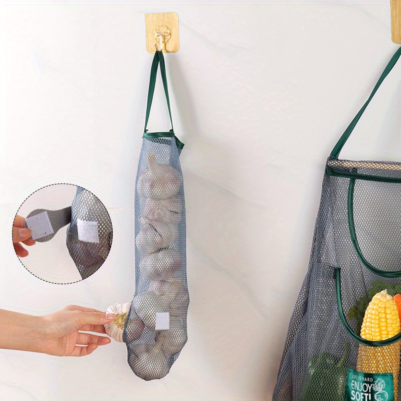 versatile kitchen storage mesh bag wall mounted breathable organizer for fruits vegetables   saving design details 4