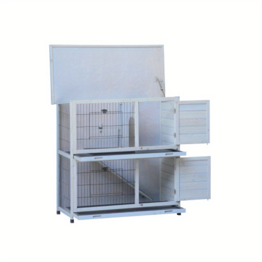 1pc rabbit hutch outdoor 2 story rabbit cage indoor with run bunny cage with 2 removable no leak trays pet cages with non slip ramp waterproof roof fence for small animals