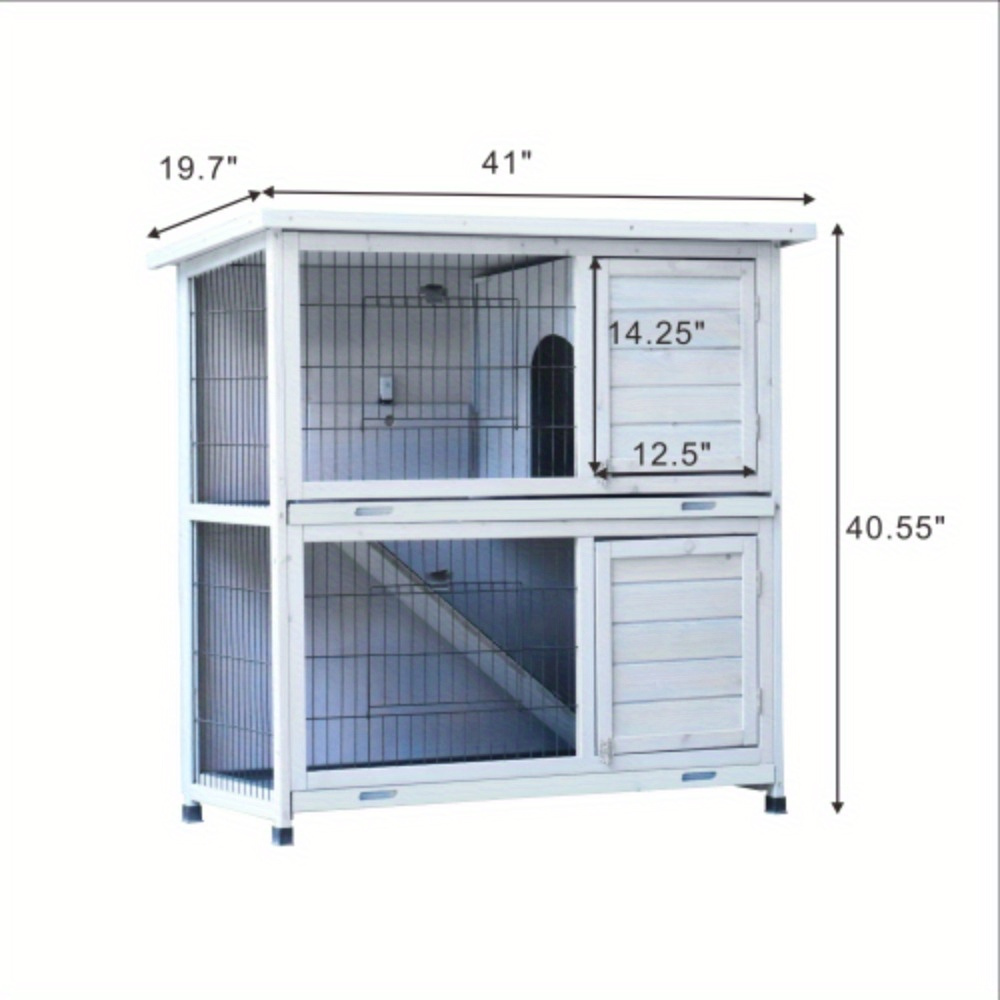 1pc rabbit hutch outdoor 2 story rabbit cage indoor with run bunny cage with 2 removable no leak trays pet cages with non slip ramp waterproof roof fence for small animals