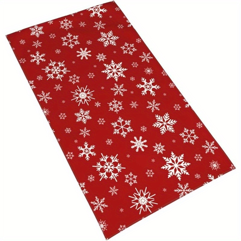 

Red Snowflake Christmas Soft Absorbent Towel, Polyester Blend, Machine Washable, Woven, Modern Style, Character Theme, Oblong Dish Cloth & Dish Towel 18x26 Inches