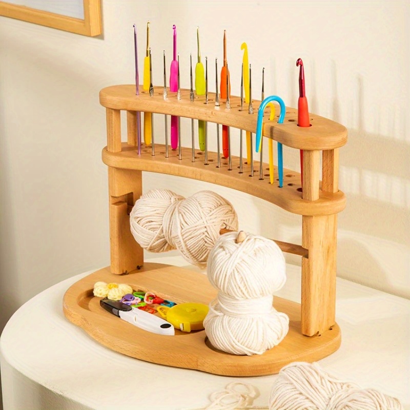 

Bamboo Crochet Yarn Organizer - Multi-layer Wooden Storage Shelf For Knitting & Beading Supplies, Earthy Tan