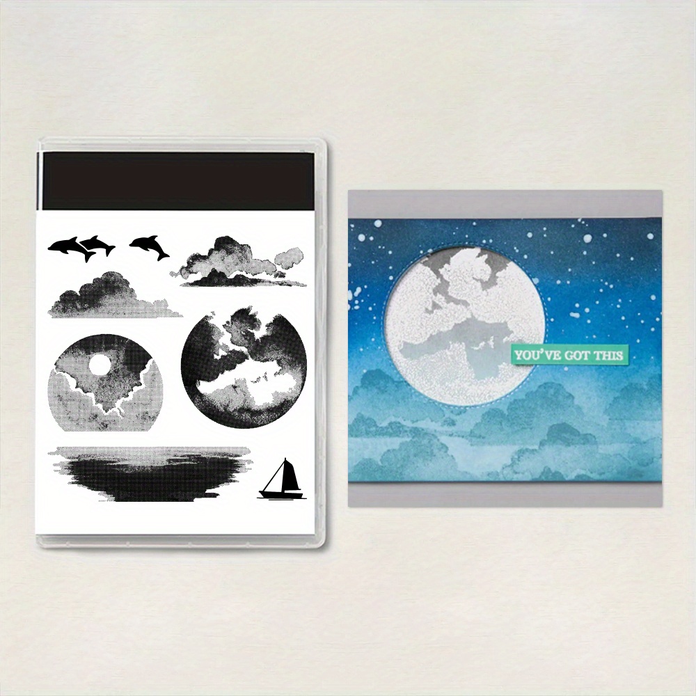 

Under The Moon Scenery Clear Stamp Cutting Dies Set Diy Scrapbooking Supplies Silicone Stamps Metal Dies Knife Mold For Cards Albums Crafts Decor