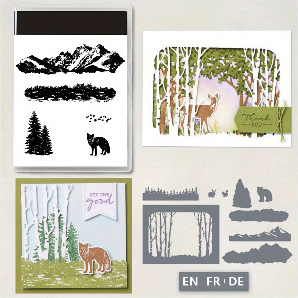 

In Nature Mountain Fox Clear Stamp Cutting Dies Set Diy Scrapbooking Supplies Silicone Stamps Metal Dies Knife Mold For Cards Albums Decor