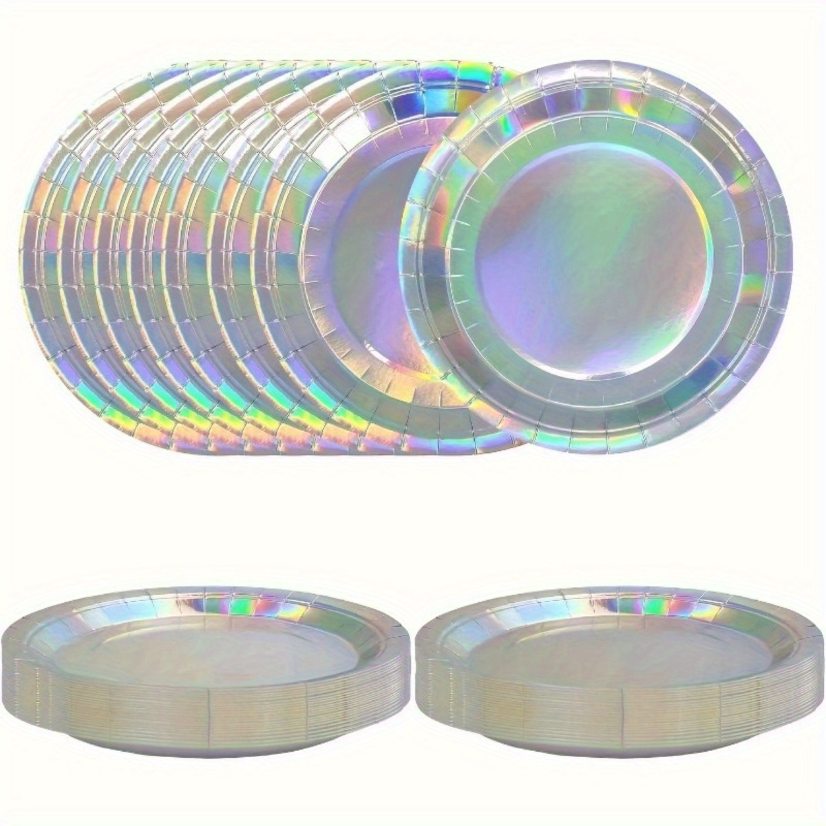 

20pcs Disposable Paper Plates - Holographic Iridescent Foil Design - Perfect For Birthday, Wedding, Anniversary, Christmas, Picnic, Bbq Party Supplies - Round Dinner Dessert Salad Pizza Plates