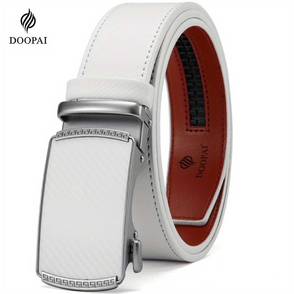 

1pc Doopai Belt Men, Ratchet Belt Dress Adjustable 1 3/8" Genuine Leather Designer White Belt, Size Length Can Be Cut, With Gift Box, Perfect For Gifting, Father's Day