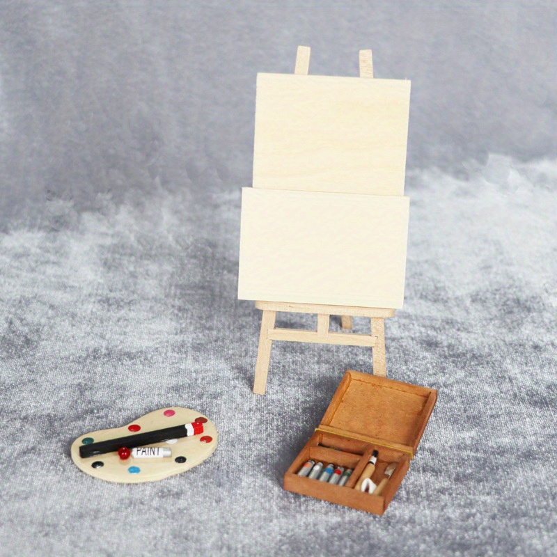 

1:12 Dollhouse Miniature Wooden Art Studio Set With Easel, Drawing Board, Palette, Paint Box - Micro Scene Decorative Ornaments For Dollhouses