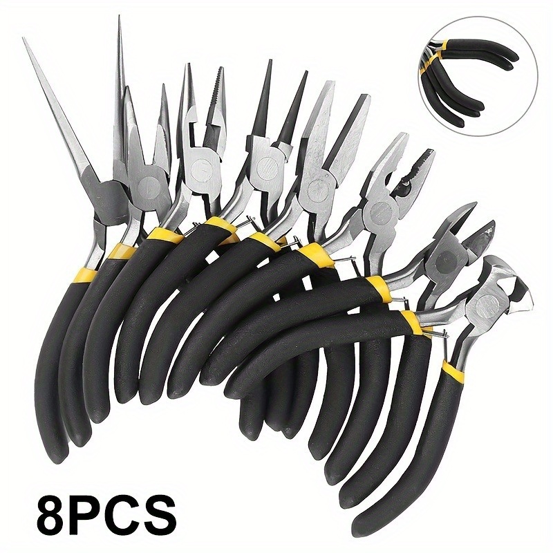 

8pcs Mini Pliers Set Long Nose With Teeth Flat Jaw Round Curved Needle Nose Wire End Cutting Cutter Tools