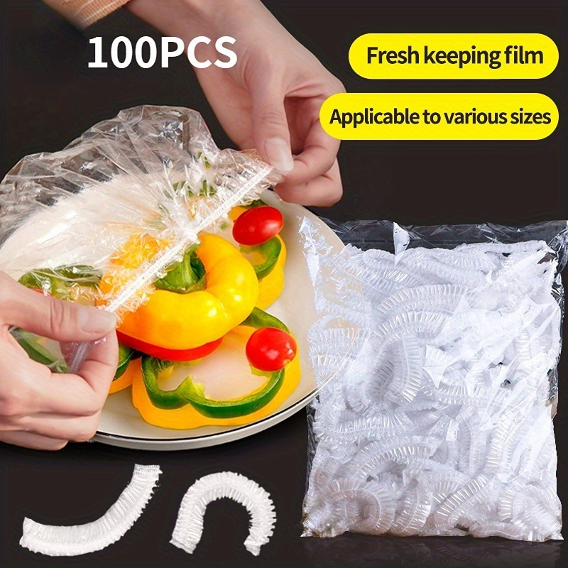 

100pcs Reusable Elastic Food Wrap Covers, Fresh-keeping Plastic Seal For Bowls, Plates, Fruits - Food Contact Safe Storage Bags